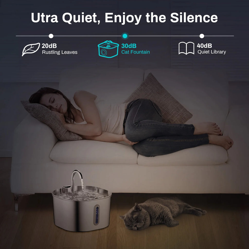 زر ذكي للتحكم عبر تطبيق WIFI، موزع طعام أوتوماتيكي للحيوانات الأليفة مع وعاء ستانلس ستيل ومؤقت، سعة 4 لترات، نافورة مياه بسعة 2.2 لتر