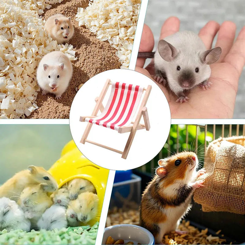 Small Pet Beach Chair, Hamster Bed Toy for Rest Play Sleep, Mini Furniture & Cage Decor for Small Animals