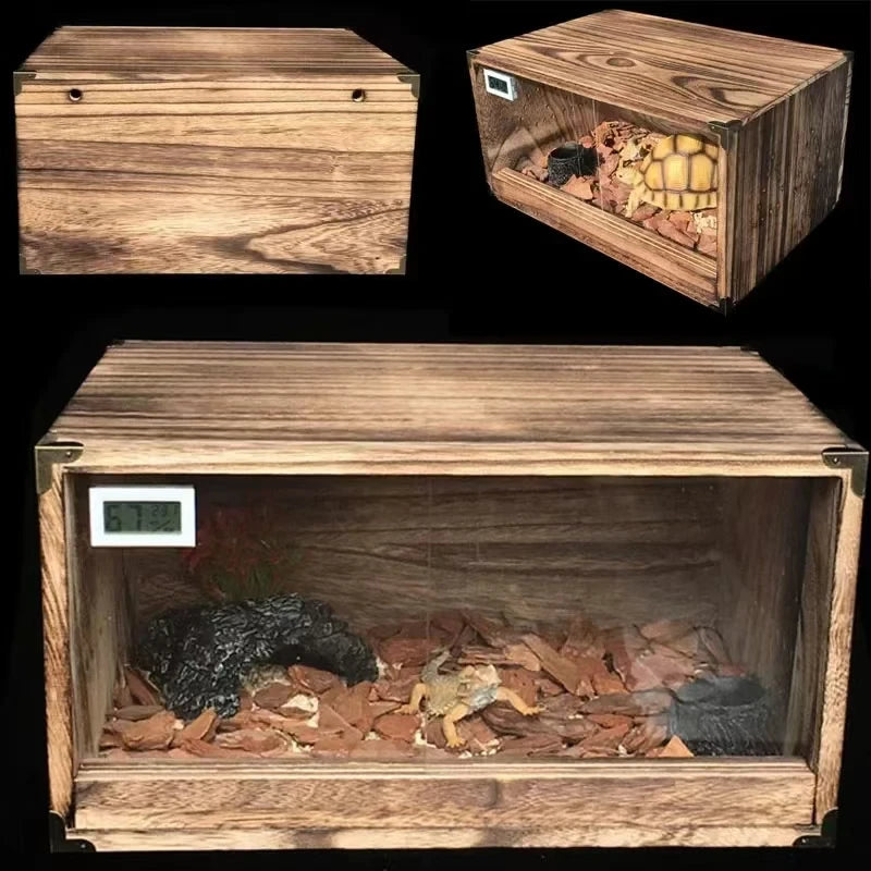 Natural Wood Reptile Pet Breeding Box Crawling Pet Feeding Box Lizard Scorpion Snake Box Pet House Insulation Box