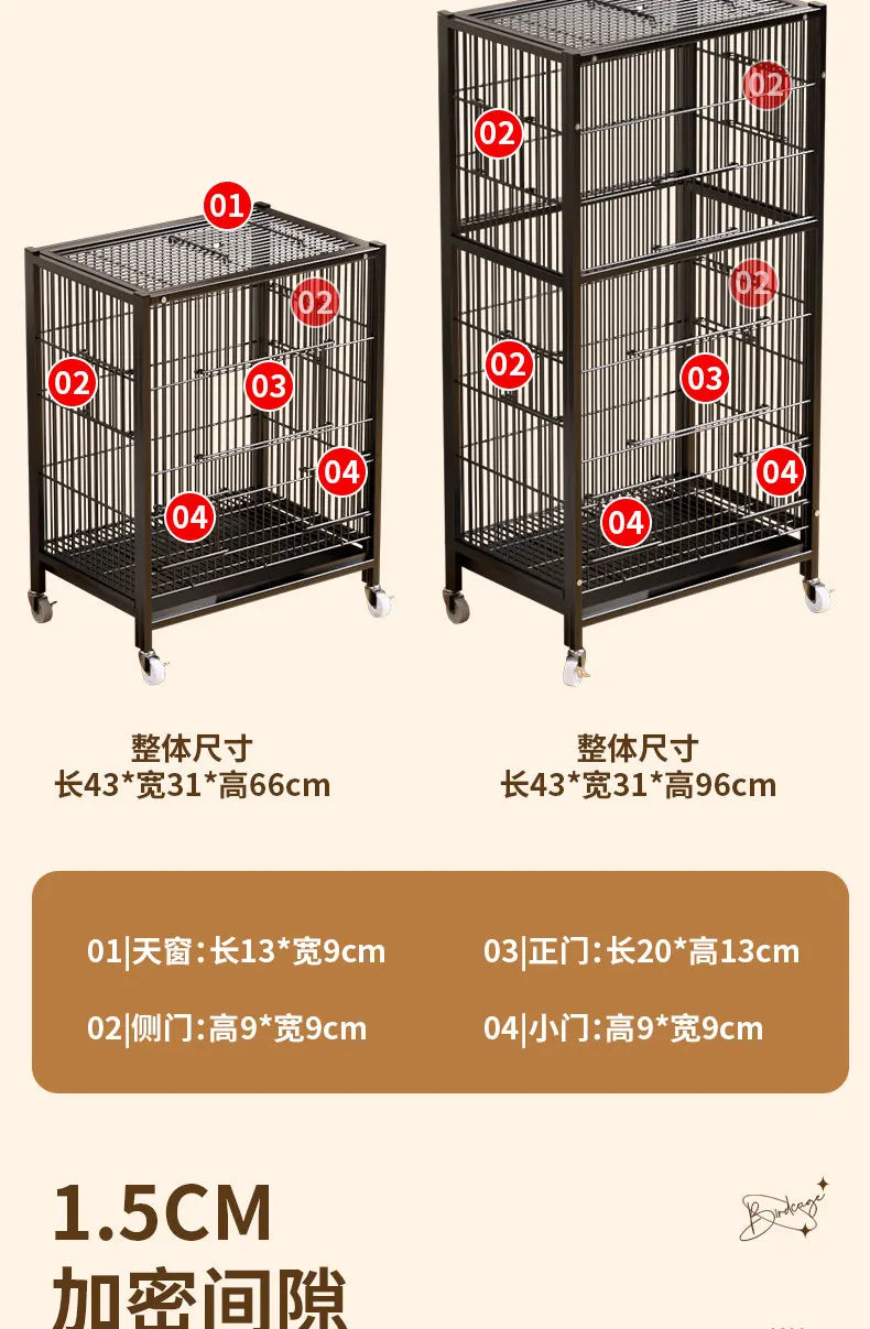 قفص طيور ببغاء أنبوبي مربع سميك، قفص طيور عالمي Xuanfeng tiger skin peony، فيلا زرزور، قفص تربية منزلي فاخر