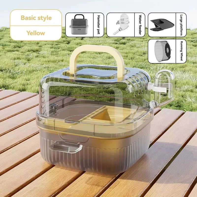 Cage de transport portable pour hamster, chinchilla, avec grande coque transparente à ouverture rapide et bouteille d'eau, boîte d'élevage pour animaux de compagnie, cochon d'Inde