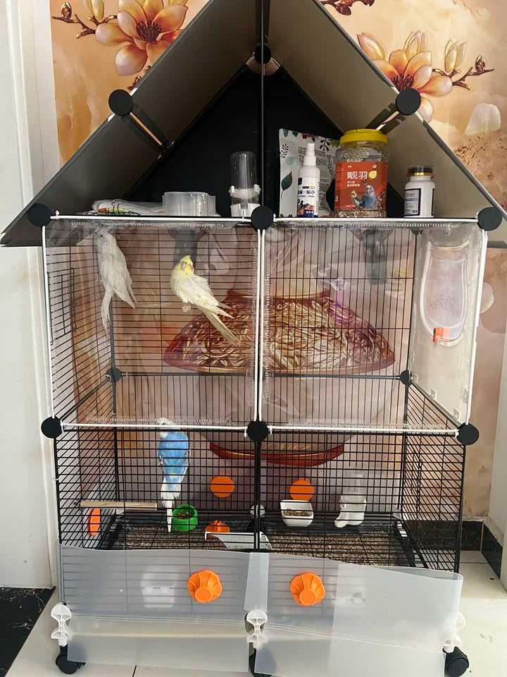 Grande Volière pour Perroquets Spacieuse Volière avec Perchoir Luxe Habitat pour Calopsittes et Perruches Design Anti-Salissures Villa pour Oiseaux