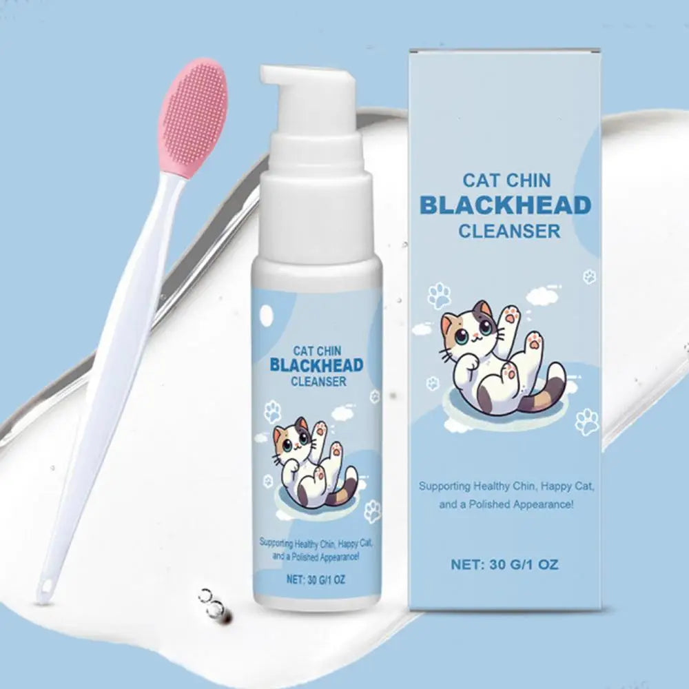 Nouveau Nettoyant pour Menton de Chat 30g Lotion Nettoyante Points Noirs avec Brosse Nettoyant Profond Efficace Spray Nettoyant Doux pour Chiens Chats