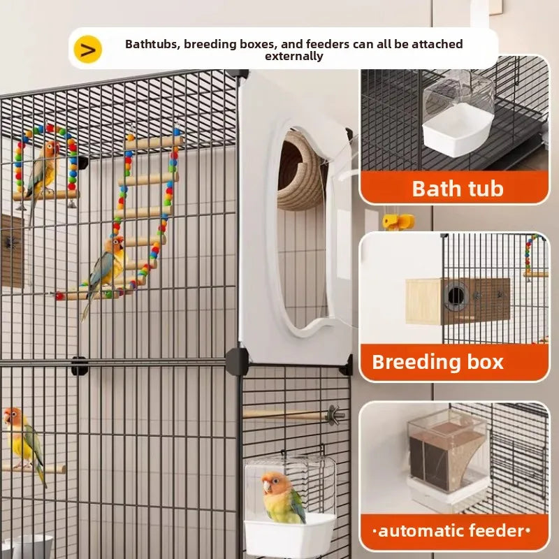 Grande cage à oiseaux pour perroquets, nouveau modèle de villa de luxe pour perruches, calopsittes, inséparables, volière spacieuse haut de gamme avec fonctionnalités modernes