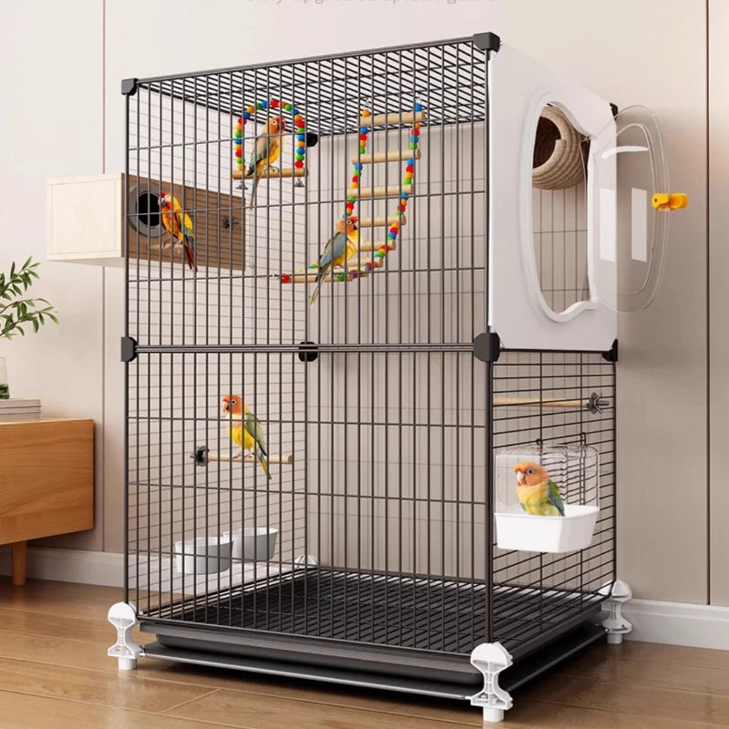 Grande cage à oiseaux pour perroquets, nouveau modèle de villa de luxe pour perruches, calopsittes, inséparables, volière spacieuse haut de gamme avec fonctionnalités modernes