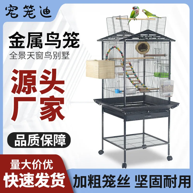 Cage à oiseaux en métal pour la maison, villa pour oiseaux ornementale, cage pour perroquet, cage métallique pour animaux de compagnie