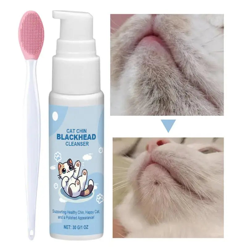 Nouveau Nettoyant pour Menton de Chat 30g Lotion Nettoyante Points Noirs avec Brosse Nettoyant Profond Efficace Spray Nettoyant Doux pour Chiens Chats