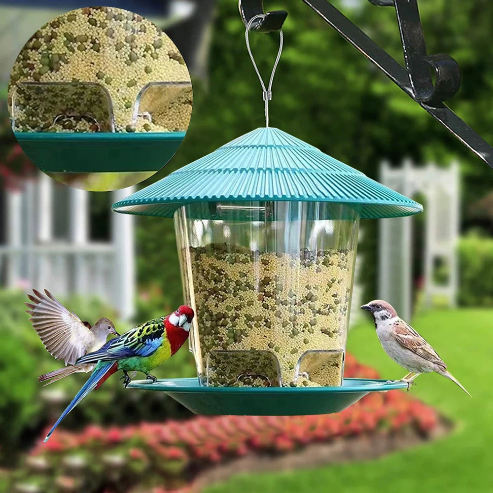 Mangeoire à oiseaux automatique suspendue pour jardin, tonnelle, distributeur de nourriture pour oiseaux sauvages avec corde de suspension, décoration de maison, fournitures pour animaux de compagnie