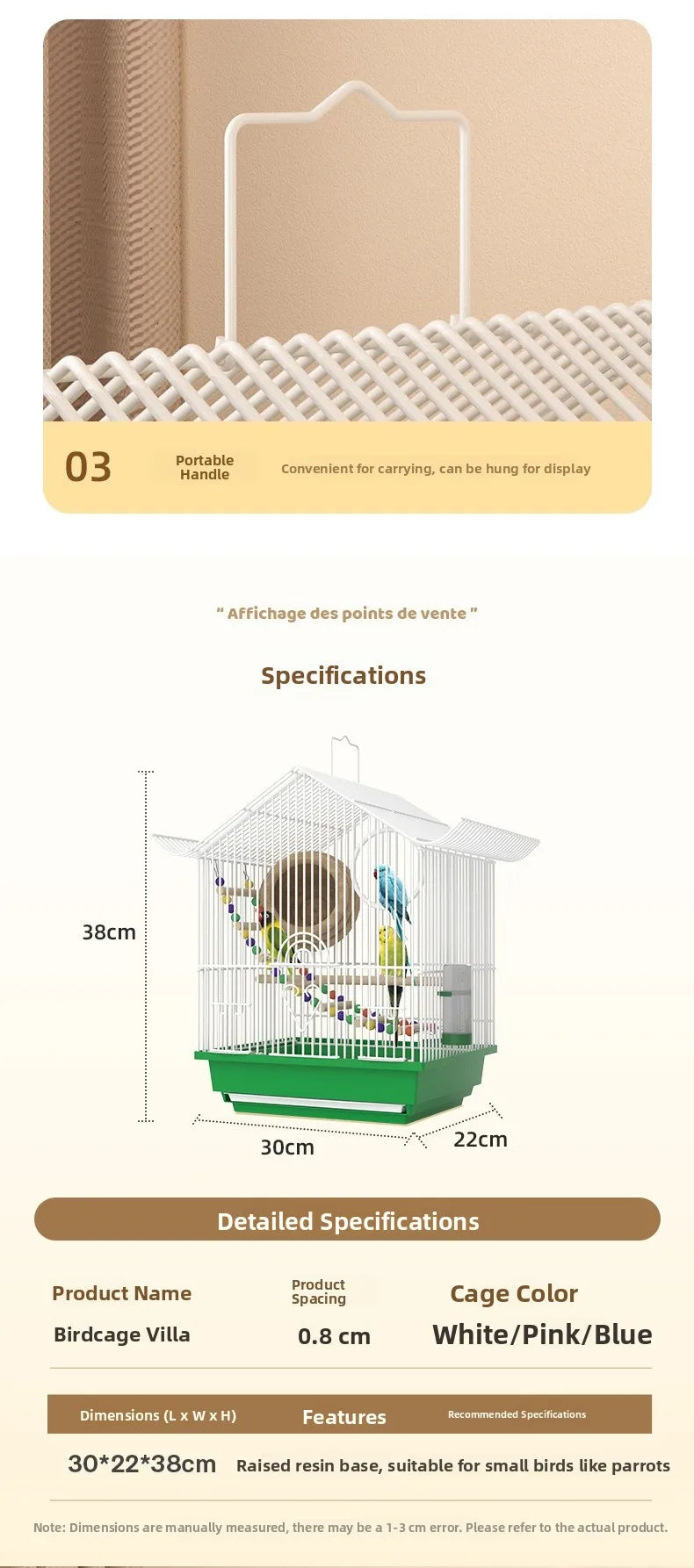 Petite Cage à Oiseaux Style Villa pour Perruches et Inséparables, Volière en Bois, Cage à Perroquets, Cage à Oiseaux de Compagnie, Type Maison