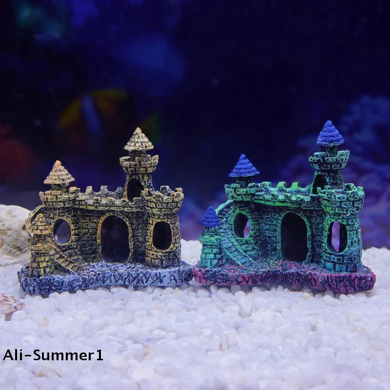 【F】1Pcs Aménagement Paysager Résine Rocaille Aquarium Rocaille Décoration de Maison Créative Forme de Château Ornements de Réservoir de Poissons Décoration