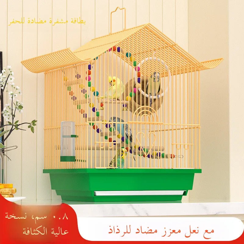 Petite Cage à Oiseaux Style Villa pour Perruches et Inséparables, Volière en Bois, Cage à Perroquets, Cage à Oiseaux de Compagnie, Type Maison
