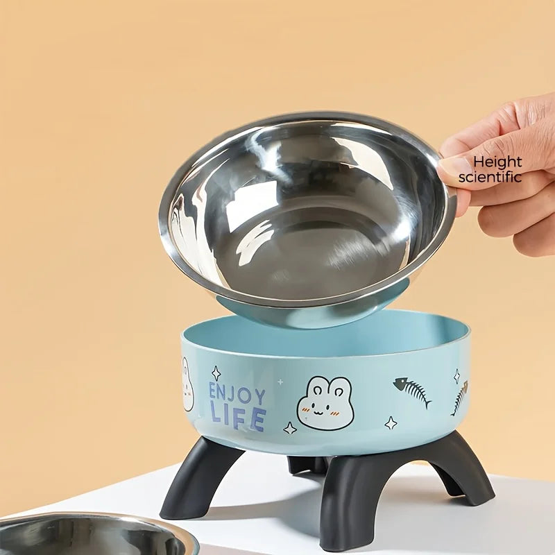 Gamelle surélevée antidérapante en acier inoxydable pour chiens et chats de petite taille - Conception anti-débordement avec motif mignon