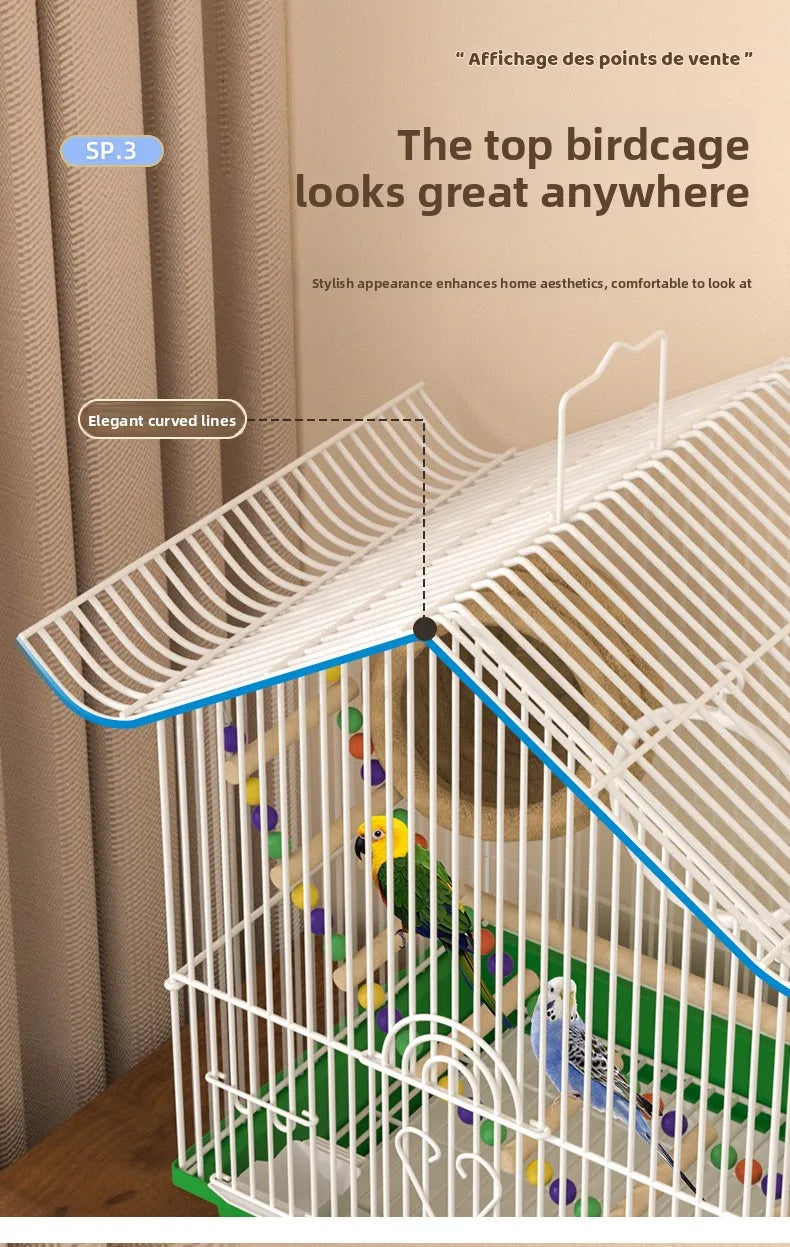Petite Cage à Oiseaux Style Villa pour Perruches et Inséparables, Volière en Bois, Cage à Perroquets, Cage à Oiseaux de Compagnie, Type Maison