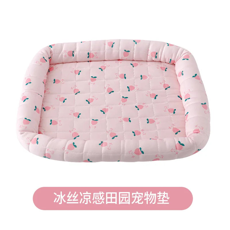 Pet Cooling Pad Ice Silk Country Style Dog Bed Comfortable Mat for Cats And Dogs Universal Summer Cooling Nest