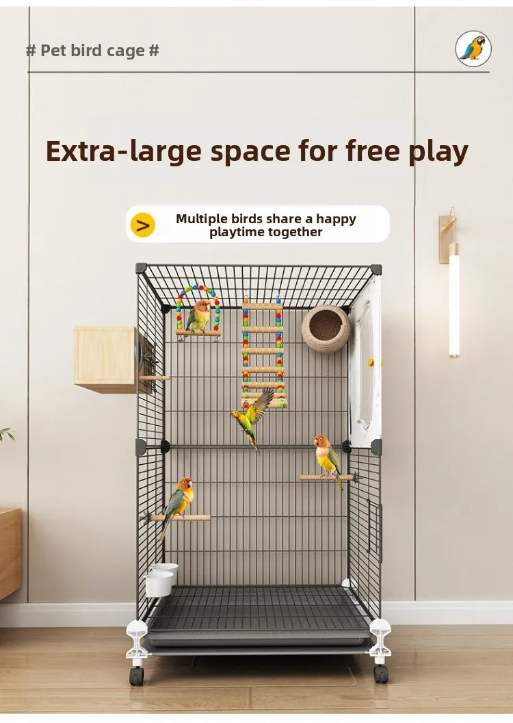 Grande cage à oiseaux pour perroquets, nouveau modèle de villa de luxe pour perruches, calopsittes, inséparables, volière spacieuse haut de gamme avec fonctionnalités modernes