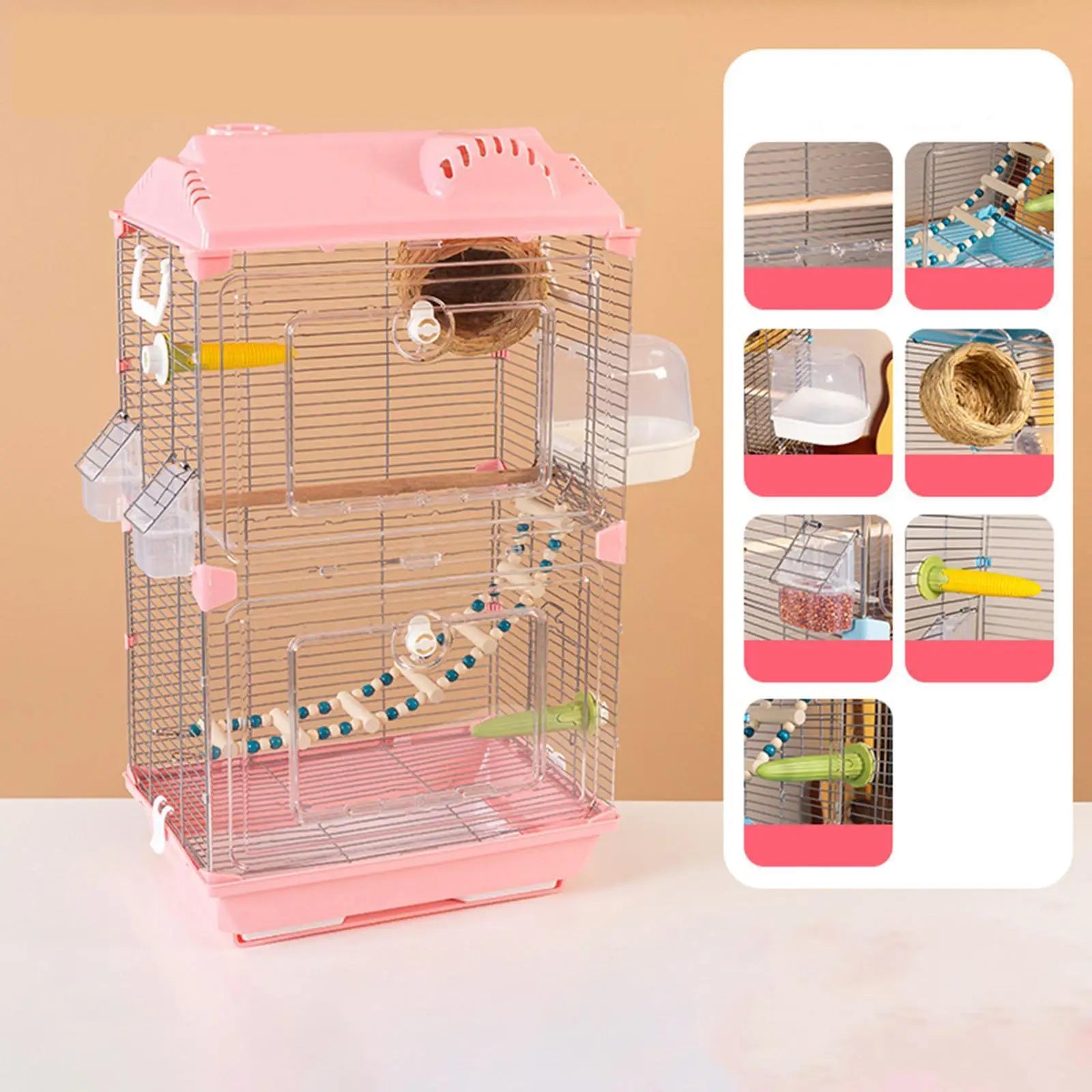 Bird Cage Loro Cage Cage Decoration of Transparent Acrylic Pájaro Double Layer for Láscecas Loros