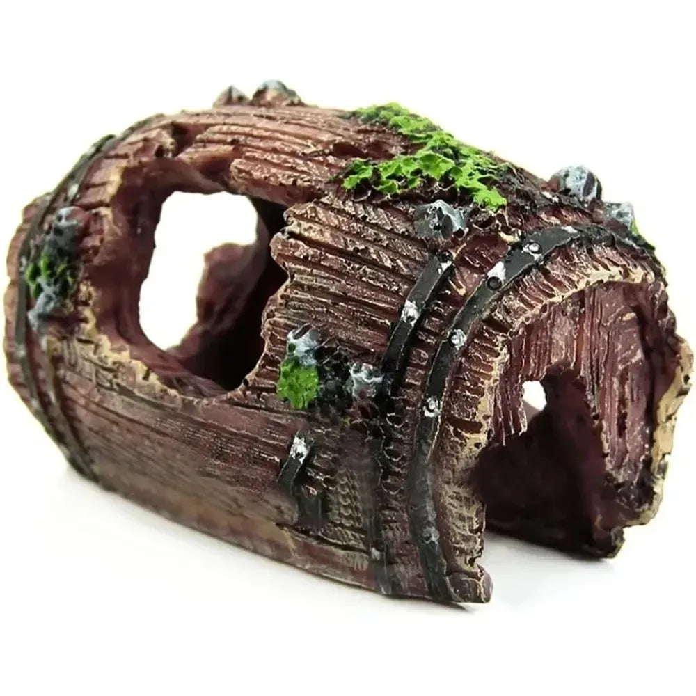 Nouvelles Fournitures d'Aquarium Décoration de Paysage d'Aquarium Grotte de Cachette pour Reptiles Simulation Petit Baril de Vin Décoration de Jardinage