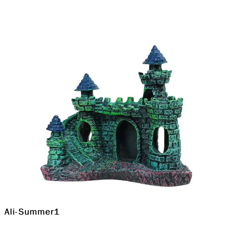 【F】1Pcs Aménagement Paysager Résine Rocaille Aquarium Rocaille Décoration de Maison Créative Forme de Château Ornements de Réservoir de Poissons Décoration