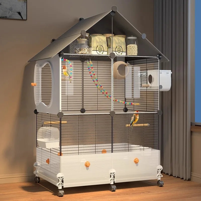 Grande Volière pour Perroquets Spacieuse Volière avec Perchoir Luxe Habitat pour Calopsittes et Perruches Design Anti-Salissures Villa pour Oiseaux