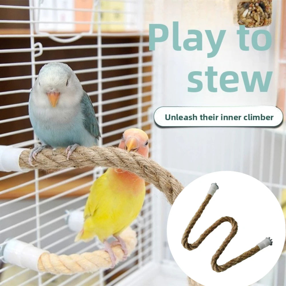 Perchoir à oiseaux en corde de lin antidérapant, pliable, à faire soi-même, avec ventouse, jouet d'escalade stable pour petits et moyens oiseaux