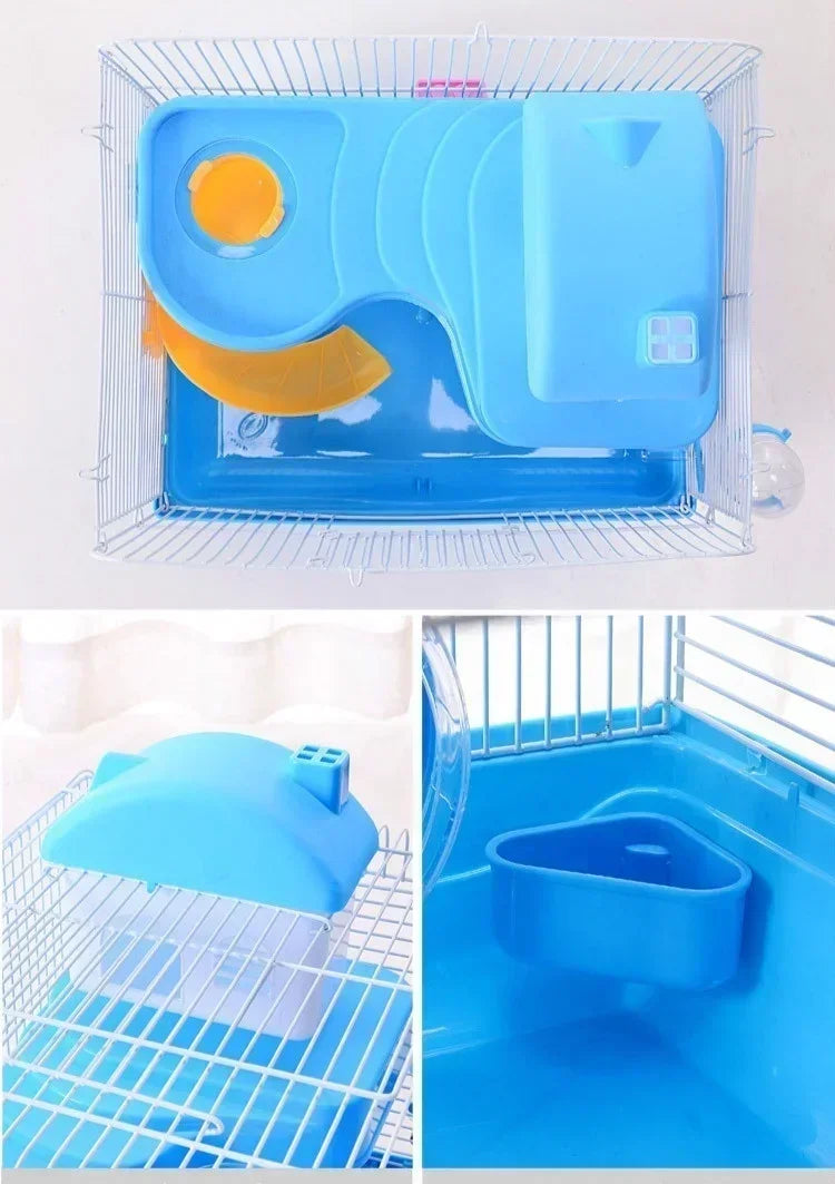 Petite cage de château pour hamster, cage extérieure pour animaux, cage portable, cage de château double couche pour hamster doré et ours.