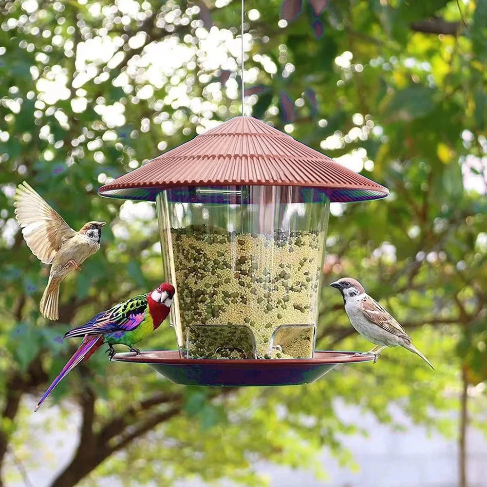 Mangeoire à oiseaux automatique suspendue pour jardin, tonnelle, distributeur de nourriture pour oiseaux sauvages avec corde de suspension, décoration de maison, fournitures pour animaux de compagnie