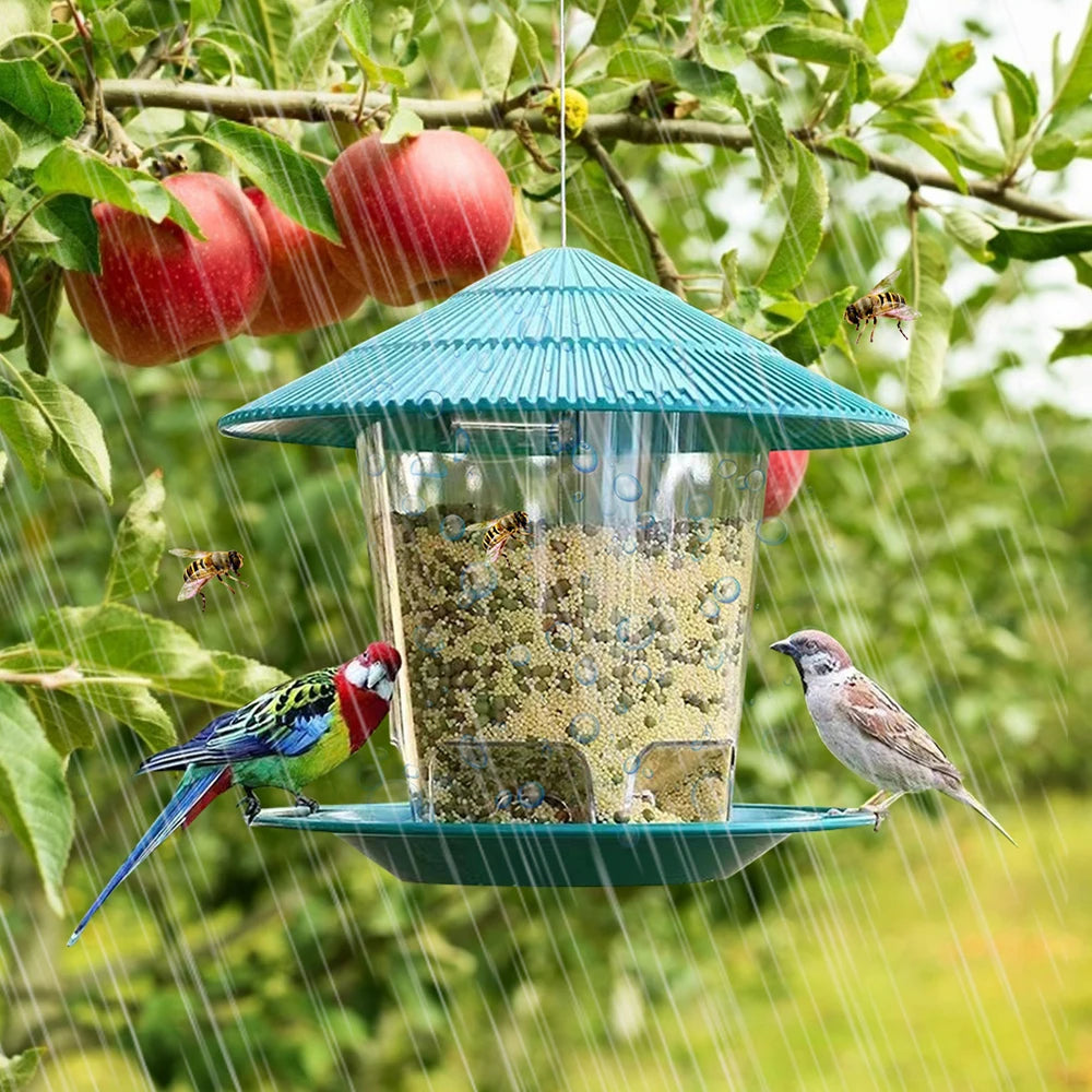 Mangeoire à oiseaux automatique suspendue pour jardin, tonnelle, distributeur de nourriture pour oiseaux sauvages avec corde de suspension, décoration de maison, fournitures pour animaux de compagnie