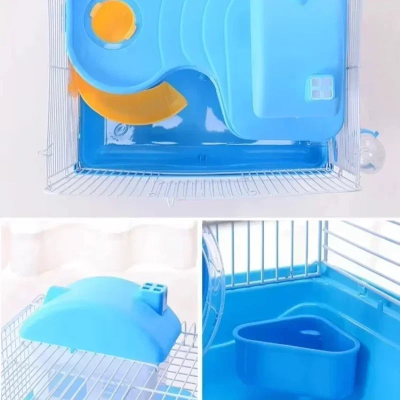 Petite cage de château pour hamster, cage extérieure pour animaux, cage portable, cage de château double couche pour hamster doré et ours.