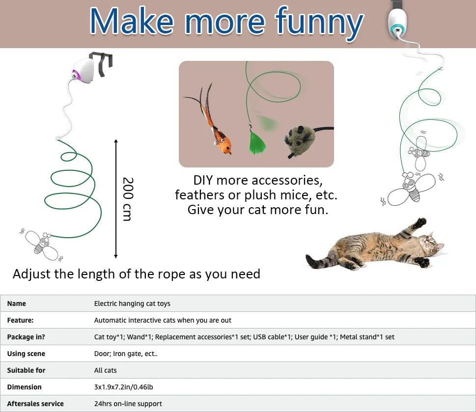Jouet électrique pour chat à corde automatique, jouets interactifs à suspendre pour chaton, bâtons attrape-chat à mouvement aléatoire