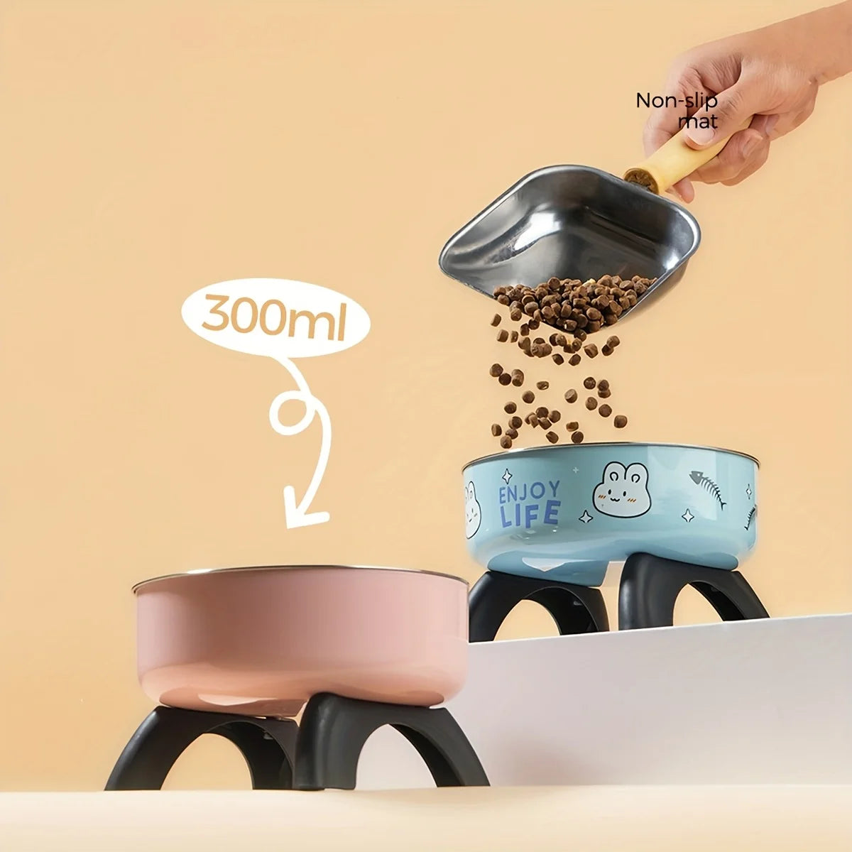 Gamelle surélevée antidérapante en acier inoxydable pour chiens et chats de petite taille - Conception anti-débordement avec motif mignon