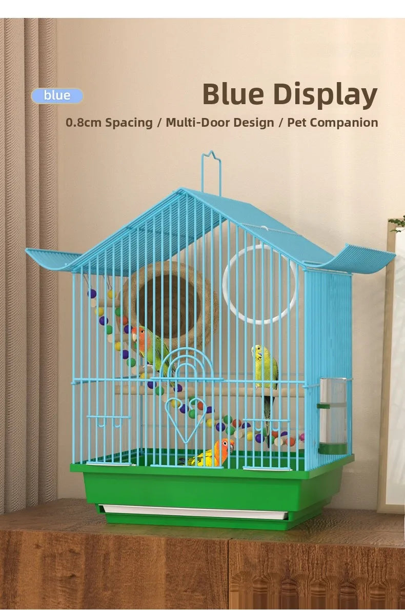 Petite Cage à Oiseaux Style Villa pour Perruches et Inséparables, Volière en Bois, Cage à Perroquets, Cage à Oiseaux de Compagnie, Type Maison