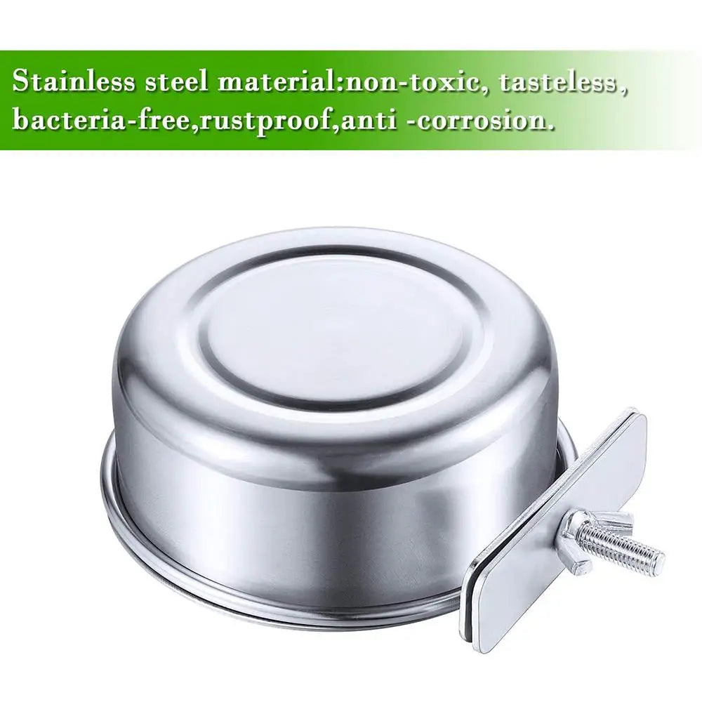 Stainless Steel Bird Bowls Parrot Feeding Bowl Cage Cup Hanging Bowl Clamp-on Water Drinker Pet Food Dish Parrot Rabbit Hamster