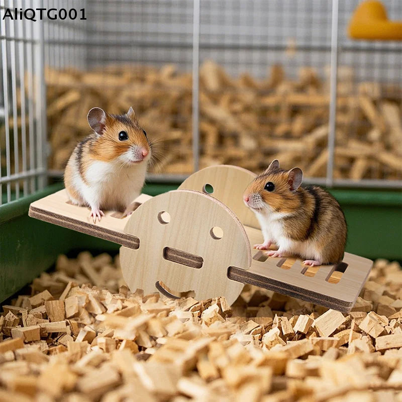 Wooden Bridge Seesaw Swing Set for Hamsters Small Animal Activity Center DIY Cage Accessories Climbing Toys