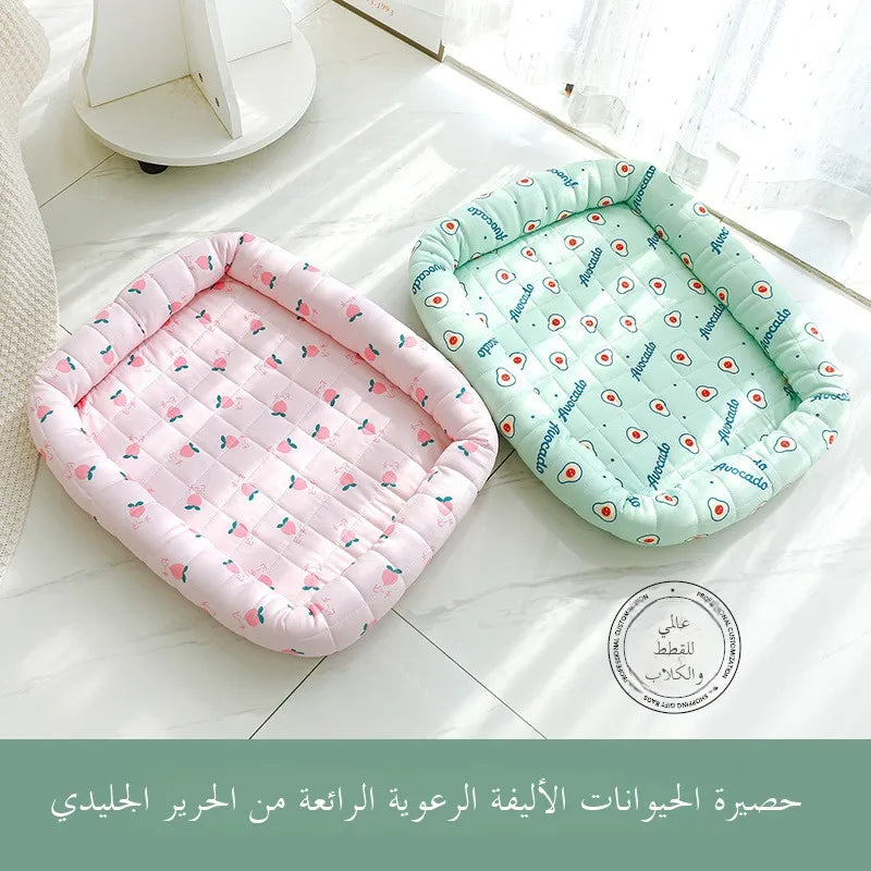 Pet Cooling Pad Ice Silk Country Style Dog Bed Comfortable Mat for Cats And Dogs Universal Summer Cooling Nest