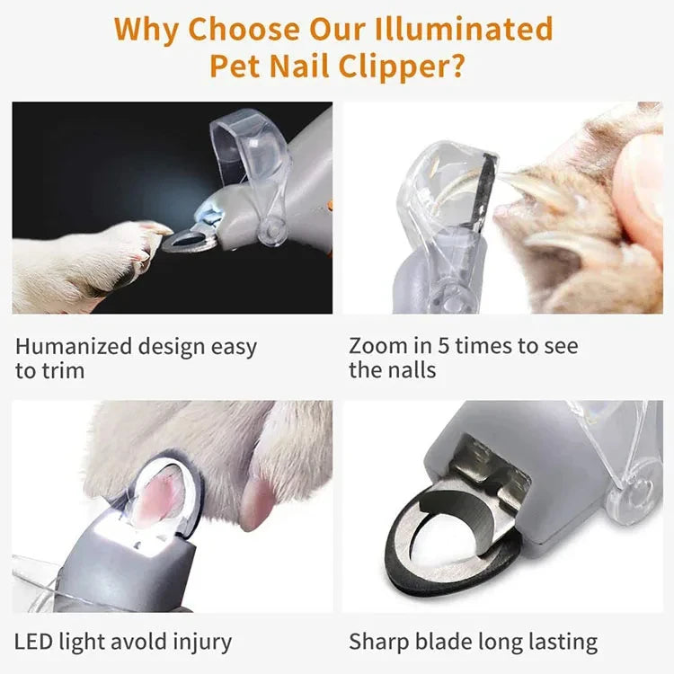 مقص أظافر احترافي للحيوانات الأليفة مع ضوء LED للقطط والكلاب، مقص أظافر ومقصات لقص المخالب وأصابع القدم، مستلزمات الحيوانات الأليفة