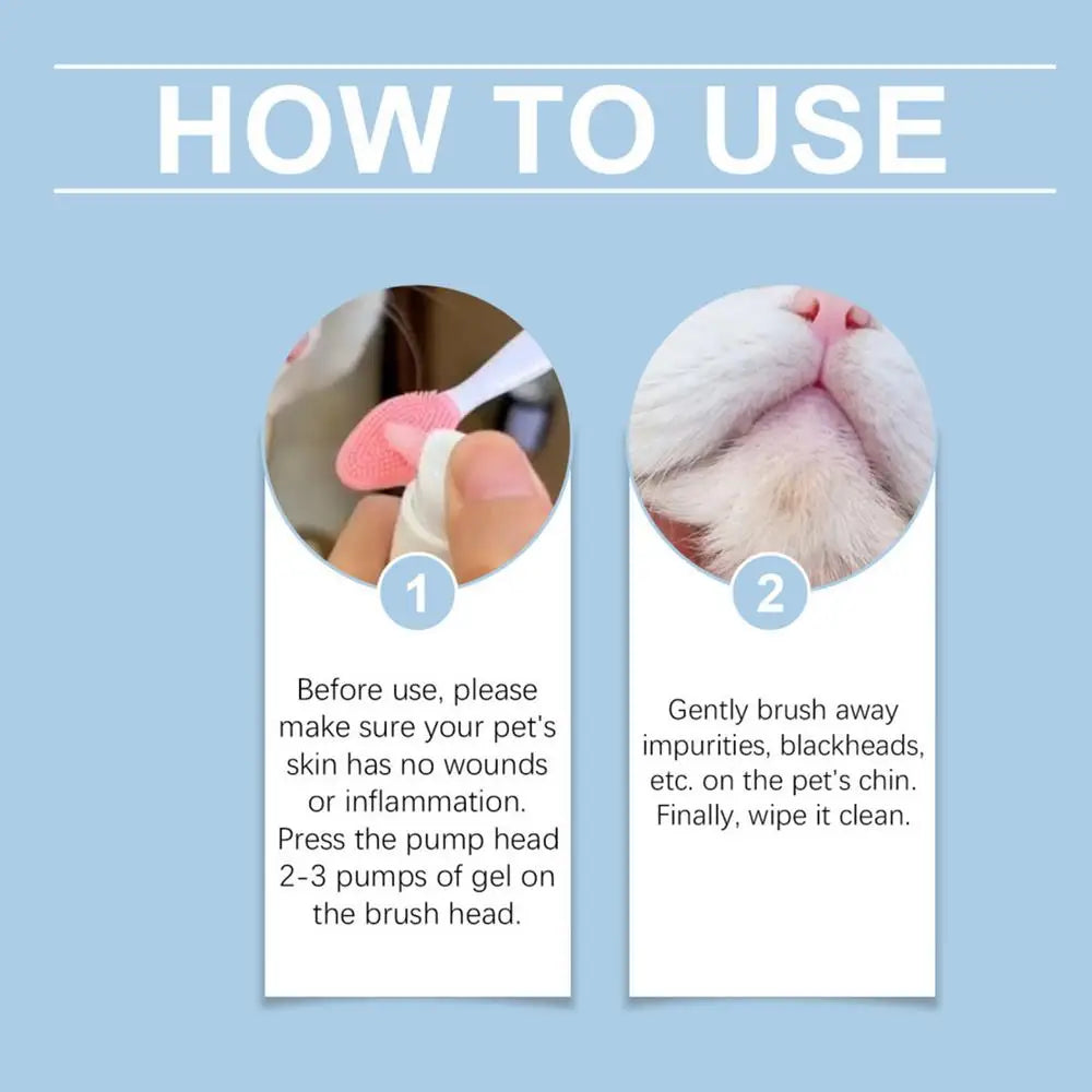 Nouveau Nettoyant pour Menton de Chat 30g Lotion Nettoyante Points Noirs avec Brosse Nettoyant Profond Efficace Spray Nettoyant Doux pour Chiens Chats