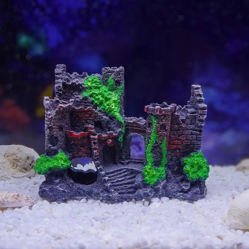 【F】1Pcs Aménagement Paysager Résine Rocaille Aquarium Rocaille Décoration de Maison Créative Forme de Château Ornements de Réservoir de Poissons Décoration