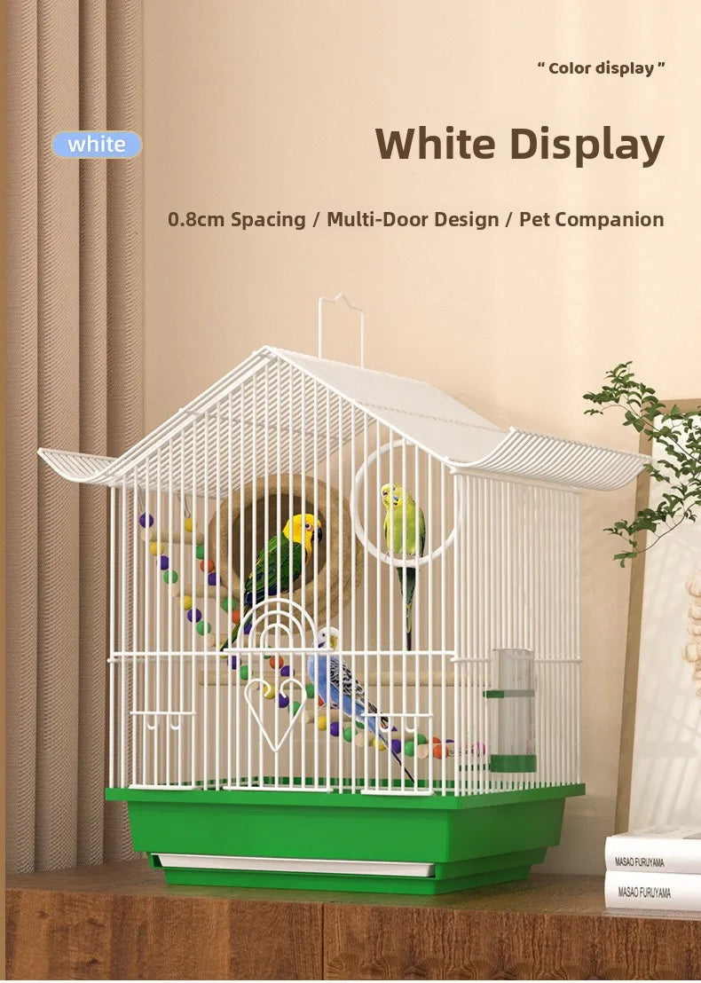 Petite Cage à Oiseaux Style Villa pour Perruches et Inséparables, Volière en Bois, Cage à Perroquets, Cage à Oiseaux de Compagnie, Type Maison
