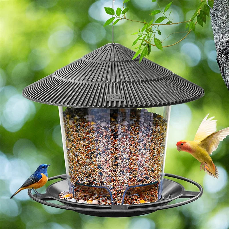 Mangeoire à oiseaux automatique suspendue pour jardin, tonnelle, distributeur de nourriture pour oiseaux sauvages avec corde de suspension, décoration de maison, fournitures pour animaux de compagnie