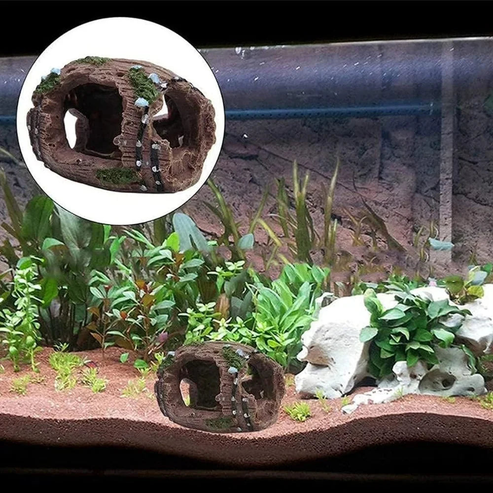 Nouvelles Fournitures d'Aquarium Décoration de Paysage d'Aquarium Grotte de Cachette pour Reptiles Simulation Petit Baril de Vin Décoration de Jardinage