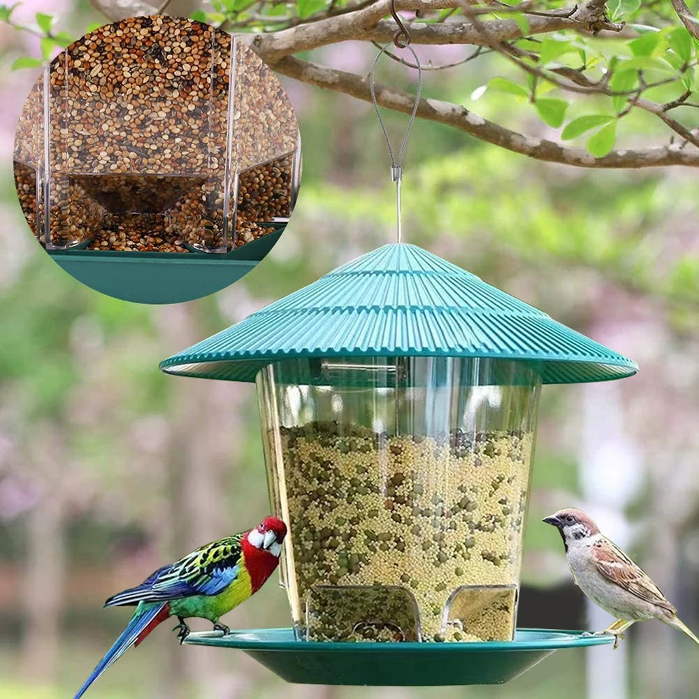 Mangeoire à oiseaux automatique suspendue pour jardin, tonnelle, distributeur de nourriture pour oiseaux sauvages avec corde de suspension, décoration de maison, fournitures pour animaux de compagnie