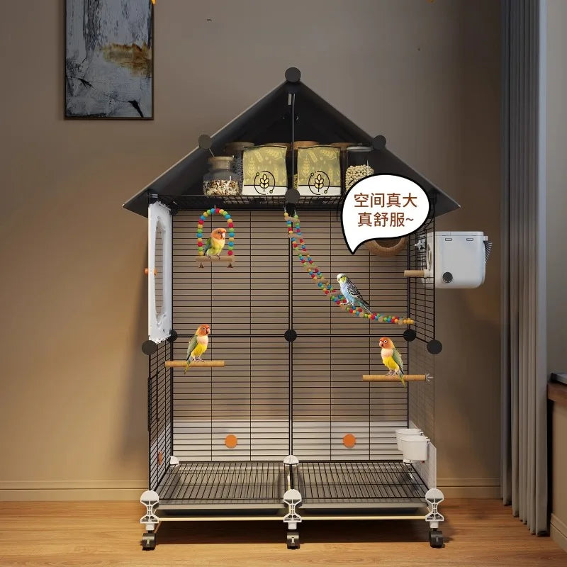 Grande Volière pour Perroquets Spacieuse Volière avec Perchoir Luxe Habitat pour Calopsittes et Perruches Design Anti-Salissures Villa pour Oiseaux