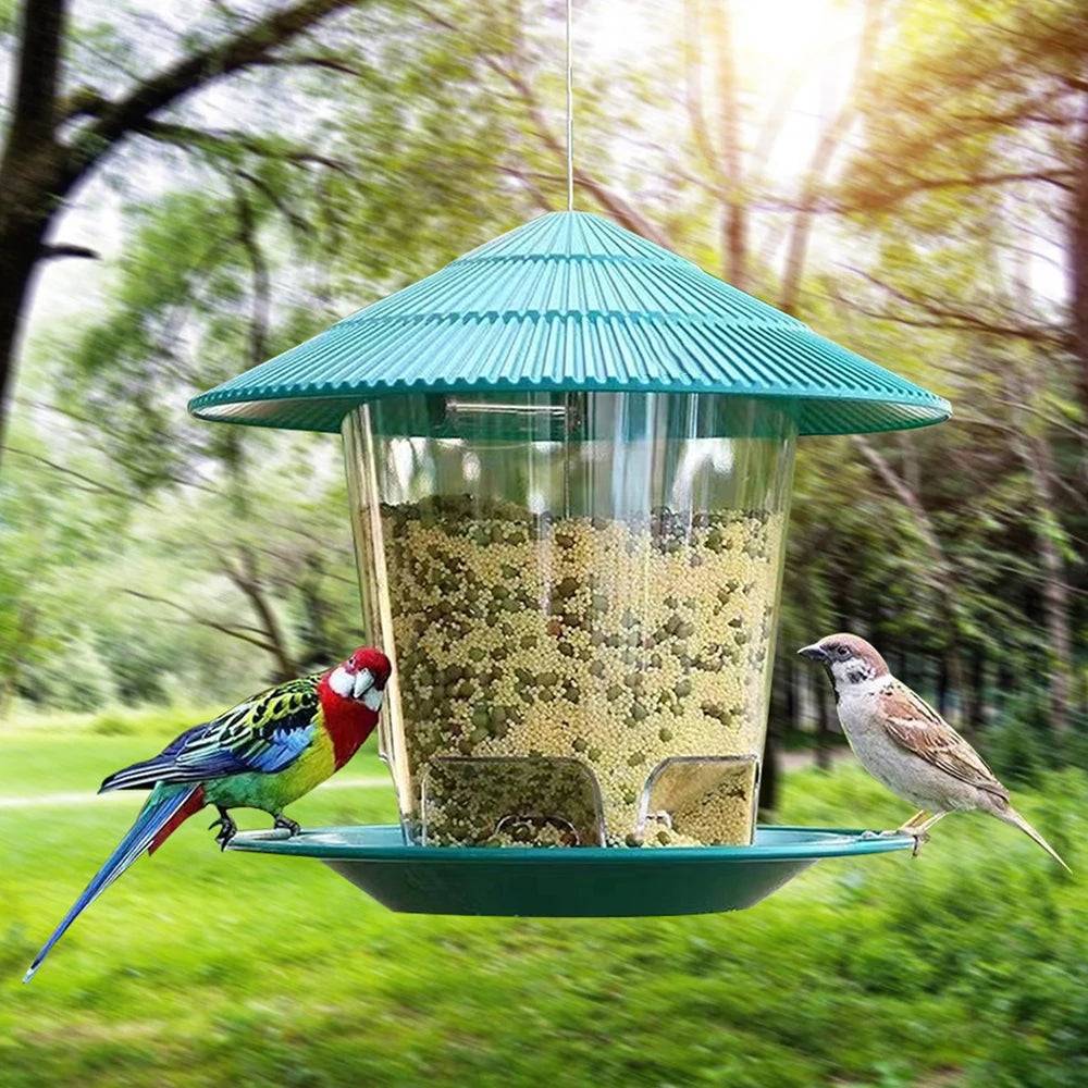 Mangeoire à oiseaux automatique suspendue pour jardin, tonnelle, distributeur de nourriture pour oiseaux sauvages avec corde de suspension, décoration de maison, fournitures pour animaux de compagnie