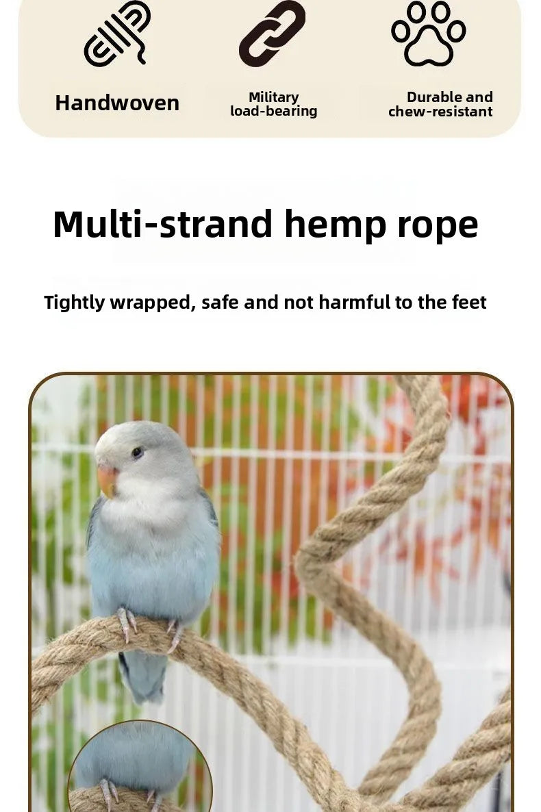 Perchoir à oiseaux en corde de lin antidérapant, pliable, à faire soi-même, avec ventouse, jouet d'escalade stable pour petits et moyens oiseaux