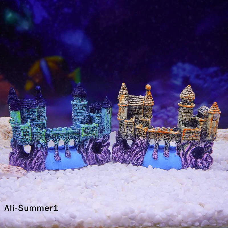【F】1Pcs Aménagement Paysager Résine Rocaille Aquarium Rocaille Décoration de Maison Créative Forme de Château Ornements de Réservoir de Poissons Décoration