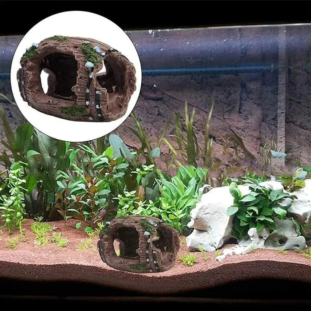 Nouvelles Fournitures d'Aquarium Décoration de Paysage d'Aquarium Grotte de Cachette pour Reptiles Simulation Petit Baril de Vin Décoration de Jardinage