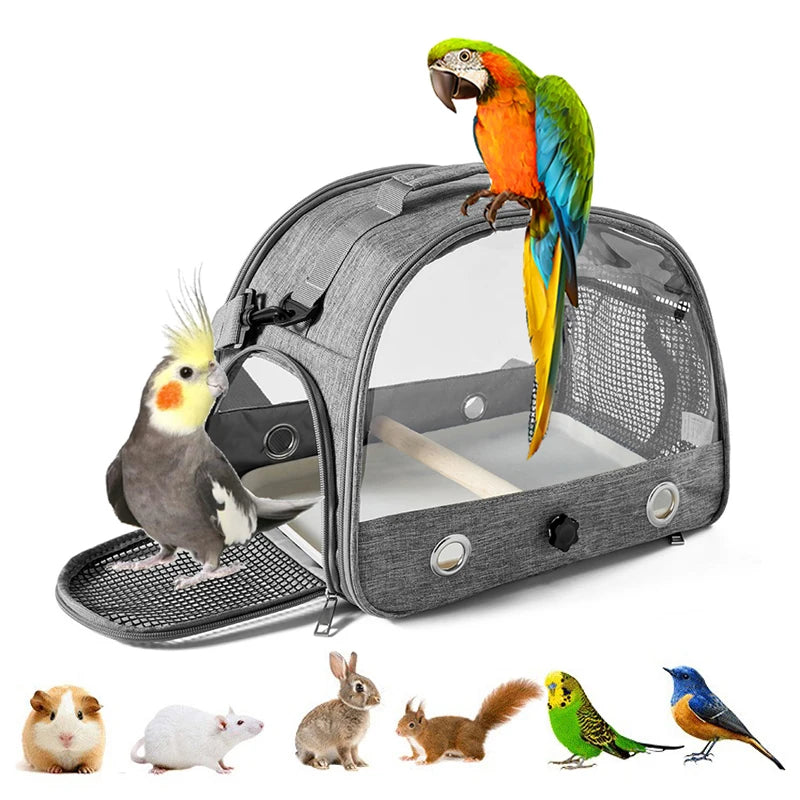 Cage de transport portable pour oiseaux avec plateau Petite cage multifonctionnelle pour perroquets Sac de transport pour oiseaux d'extérieur pour chats