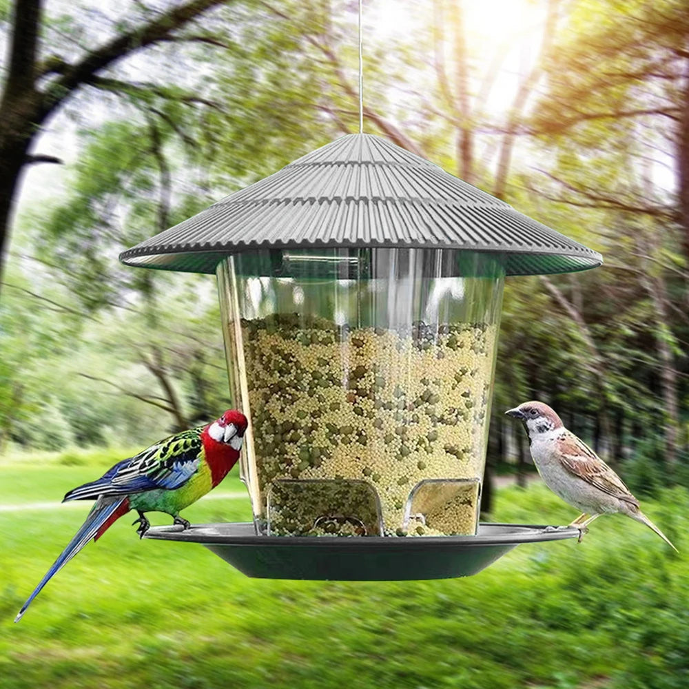 Mangeoire à oiseaux automatique suspendue pour jardin, tonnelle, distributeur de nourriture pour oiseaux sauvages avec corde de suspension, décoration de maison, fournitures pour animaux de compagnie