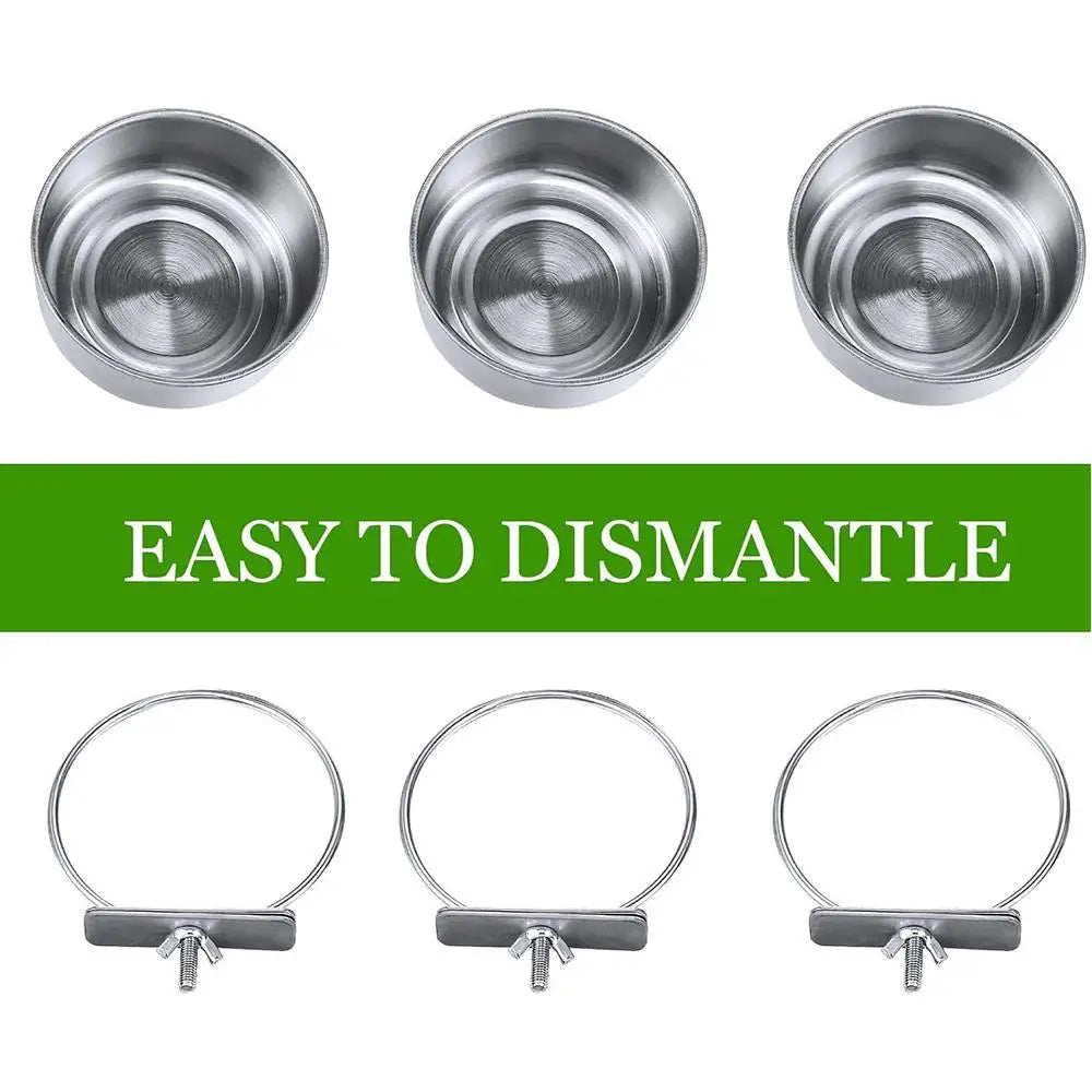 Stainless Steel Bird Bowls Parrot Feeding Bowl Cage Cup Hanging Bowl Clamp-on Water Drinker Pet Food Dish Parrot Rabbit Hamster