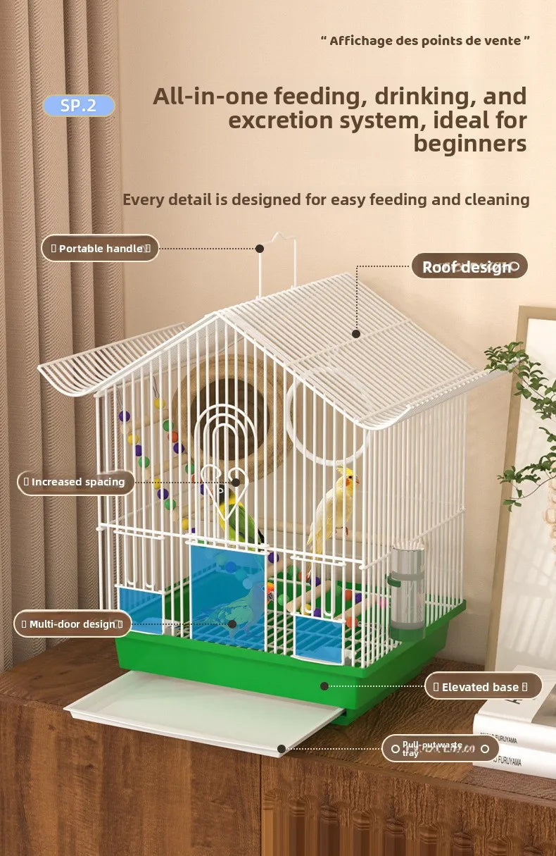 Petite Cage à Oiseaux Style Villa pour Perruches et Inséparables, Volière en Bois, Cage à Perroquets, Cage à Oiseaux de Compagnie, Type Maison